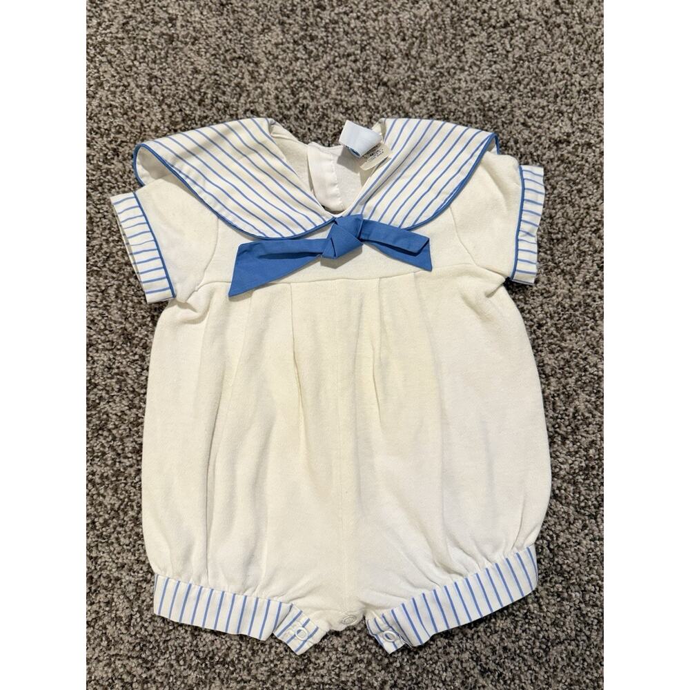 Vintage 80s Toddle Tyke Sailor Romper Bodysuit Boys Sz 9 months